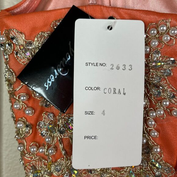 Strapless empire cut elegant dress with rhinestones Coral Size 4 #534 - Picture 7 of 12